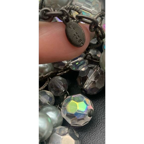 Chicos Multi Layer Faux Gray Pearls And AB Crystal Statement Beaded Bracelet - Picture 6 of 6